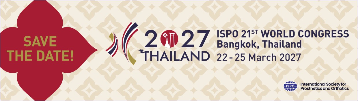 You can see the Save the Date Header Banner of the 21st ISPO World Congress in 2027 in the city of Bangkok in Thailand from 22 to 25 March 2027 by the International Society for Prosthetics and Orthotics.